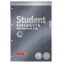 Cahier BRUNNEN Student Premium A4 Gris à reliure supérieure Couverture en carton Quadrillé 80 feuilles