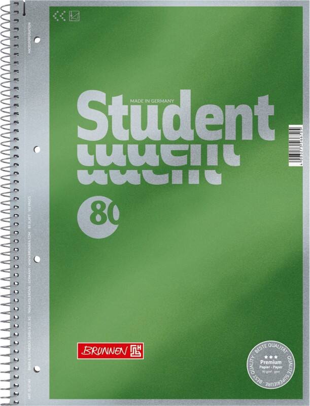 Cahier BRUNNEN A4 Page blanche Reliure en spirale Carton Vert Perforé 160 Pages 80 Feuilles
