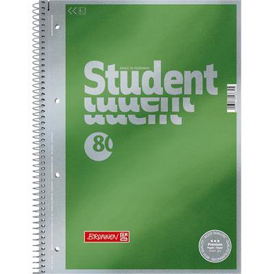 Cahier à spirales BRUNNEN Student Premium A4 Vert Couverture en carton Vierge 80 feuilles