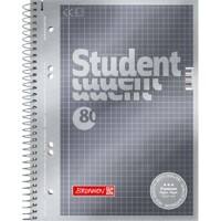 Cahier à spirales BRUNNEN Student Premium A5 Gris Couverture en carton Quadrillé 80 feuilles