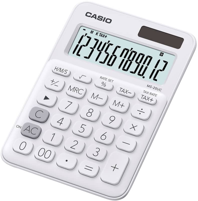 Calculatrice Casio MS-20UC-BU Écran 12 chiffres Blanc