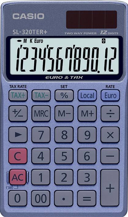 Calculatrice de poche Casio SL-320TER+ Affichage à 12 chiffres Bleu