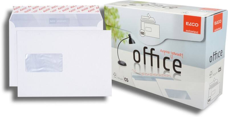 Enveloppes Elco Office Avec fenêtre C5 229 (l) x 162 (h) mm Bande adhésive Blanc 100 g/m² 100 Unités