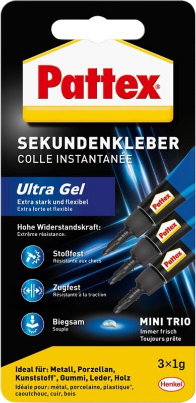 Colle Pattex Permanente Ultra Gel PSMG3 3 unités de 1 g