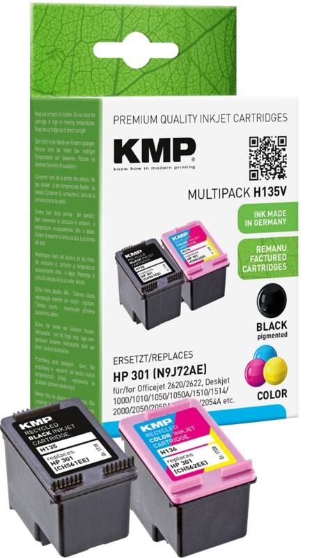 Cartouche jet d’encre KMP Compatible HP 301 Noir, cyan, magenta, jaune N9J72AE Multipack 2 Unités
