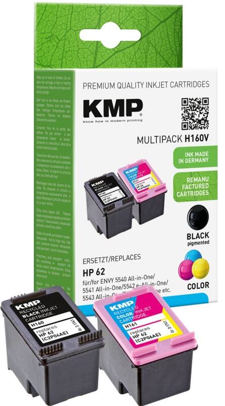 Cartouche jet d’encre KMP Compatible HP 62 Noir, cyan, magenta, jaune N9J71AE Multipack 2 Unités