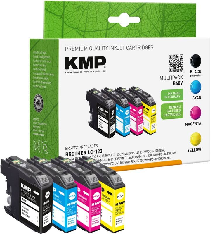 Cartouche jet d’encre KMP Compatible Brother LC123VALBP Noir, cyan, magenta, jaune Multipack 4 Unités