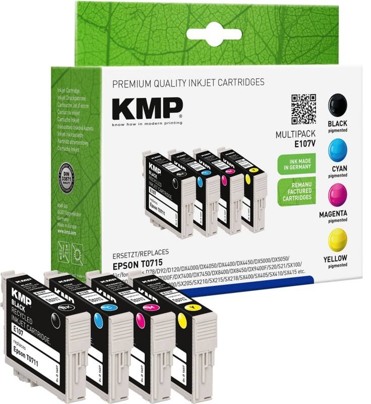 Cartouche jet d’encre KMP E107V Compatible avec Epson T0715 Noir, cyan, magenta, jaune 4 unités