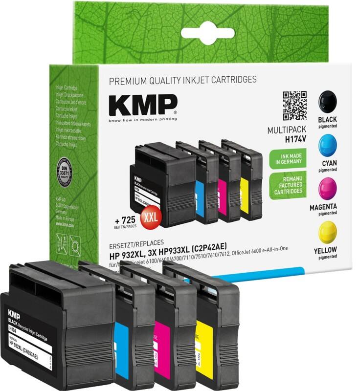 Cartouche jet d’encre KMP Compatible HP 932XL /933XL Noir, cyan, magenta, jaune C2P42AE Multipack 4 Unités