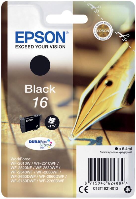 Cartouche jet d'encre Epson 16 D'origine C13T16214012 Noir