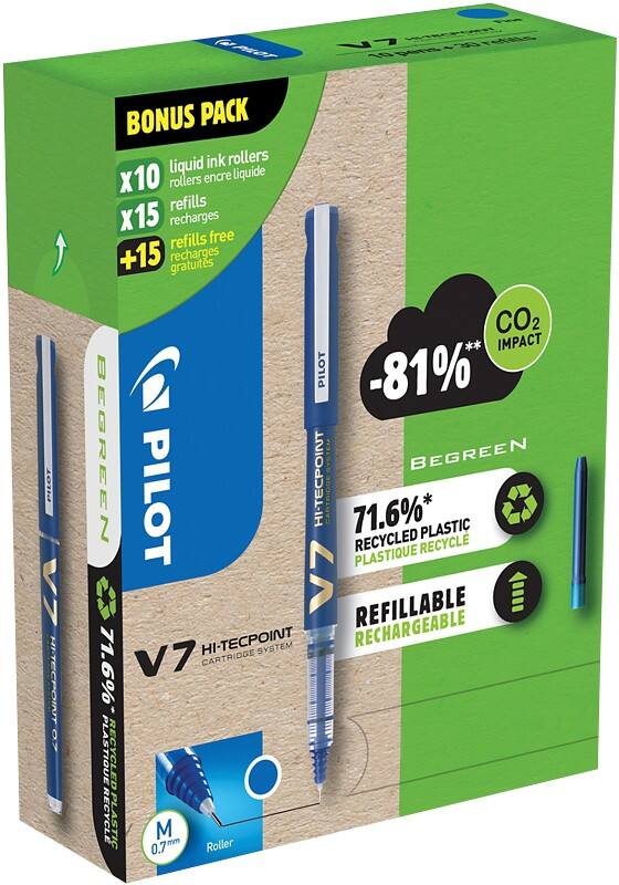 Stylo roller Pilot V7 Bleu Lot de 10 stylos et 30 recharges