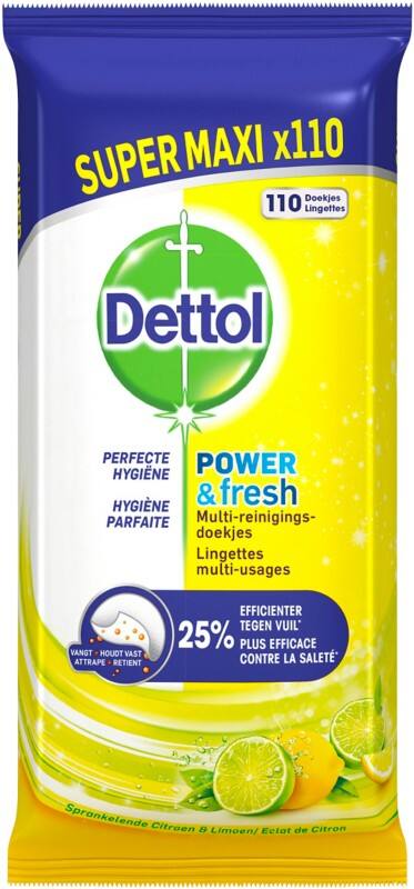 Lingettes nettoyantes Dettol Power and Fresh Citrus 110 Unités