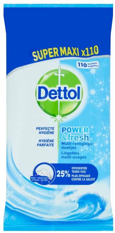 Lingettes nettoyantes Dettol Power & Fresh Ocean 110 unités