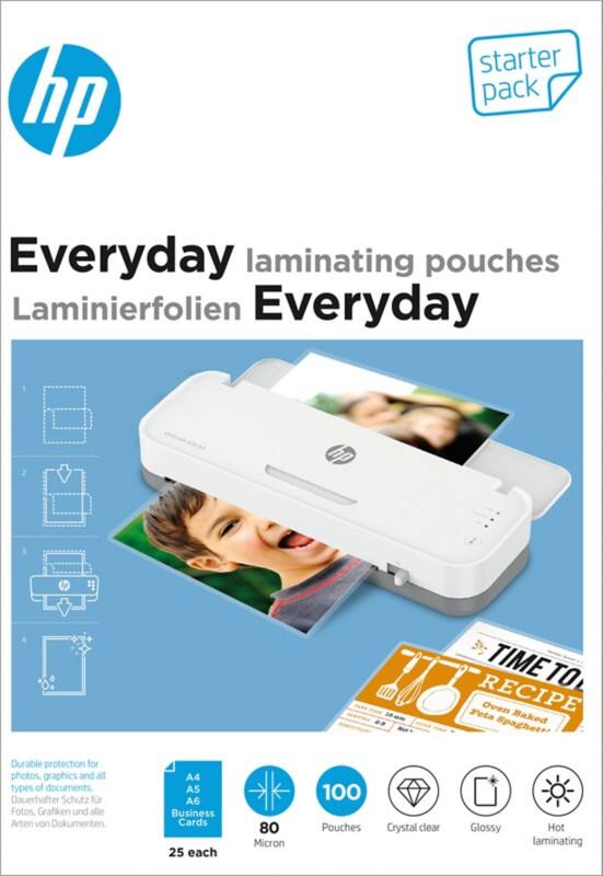 Pochette de plastification Everyday HP Brillant 80 microns (2 x 80) Transparent 100 Unités