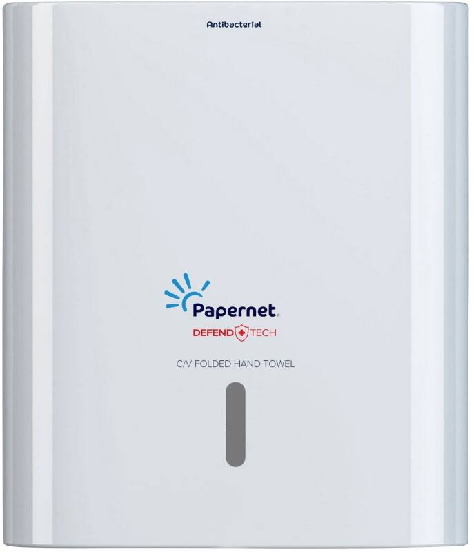Distributeur d'essuie-mains Papernet Defend Tech Antibacterial 416143 Plastique Verrouillable Manuel Blanc