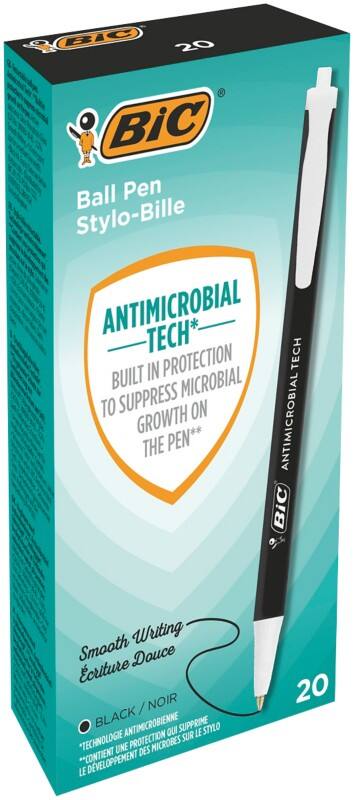 Stylo-bille BIC Noir Antimicrobien 20 Unités