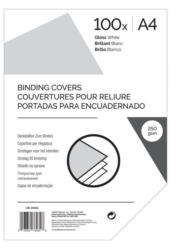 Couverture pour reliure Gloss A4 250 g/m² 285 microns Plastique Blanc 100 Unités