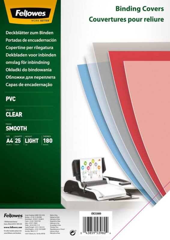 Couverture pour reliure A4 180 microns Plastique Transparent 25 Unités