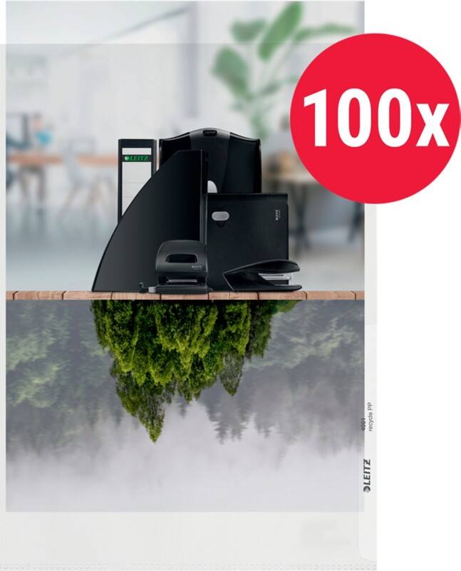 Pochettes coin Recycle Leitz 90% Recyclé A4 Granuleux Transparent 140 microns PP (Polypropylène) Ouverture en haut et à droite 100 unités