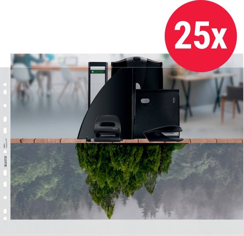 Pochettes perforées Leitz 90% Recyclé A3 Paysage Granuleux Transparent 100 microns PP (Polypropylène) Ouverture par le haut 11 perforations 40190003 25 unités