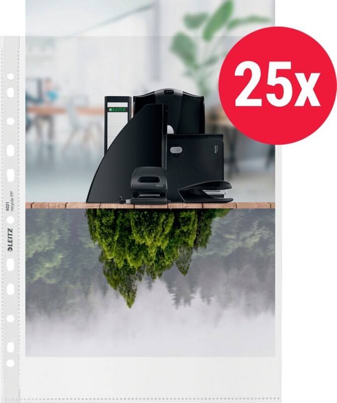 Pochettes perforées Leitz 90% Recyclé A4 Maxi Granuleux Transparent 100 microns PP (Polypropylène) Ouverture par le haut 11 perforations 40210003 25 unités