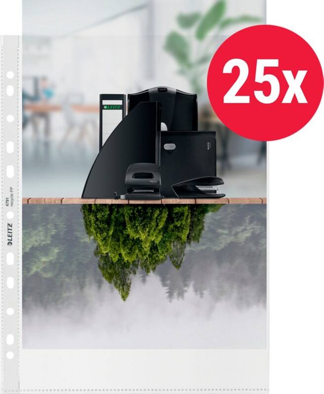 Pochettes perforées Leitz 90% Recyclé A4 Granuleux Transparent 100 microns PP (Polypropylène) Ouverture par le haut 11 perforations 47913003 25 unités