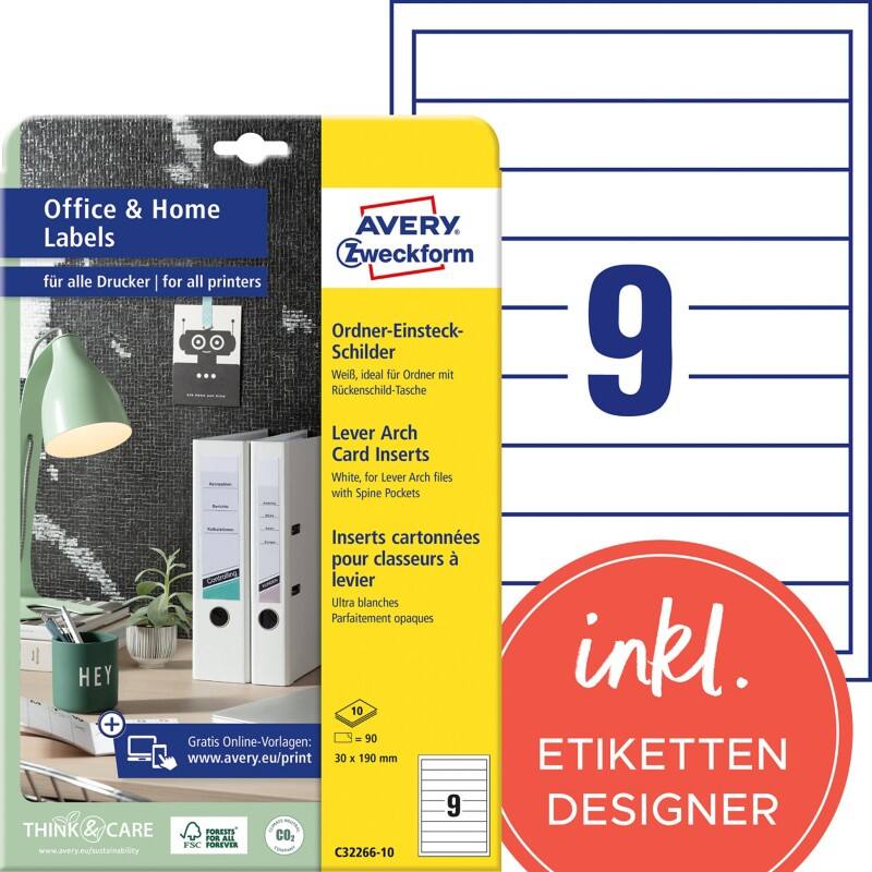 Étiquettes Avery C32266-10 Blanc Rectangulaire 190 x 30 mm 10 Feuilles de 9 Étiquettes