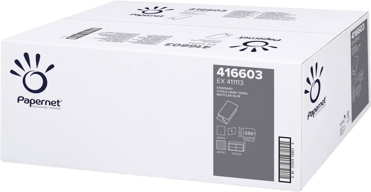 Essuie-mains Papernet 416603 1 épaisseur Pliage en V Bleu 20 Unités de 250 Feuilles