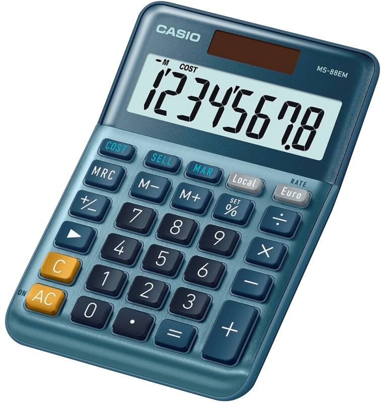 Calculatrice de bureau Casio MS-88EM 8 touches Écran LCD Bleu