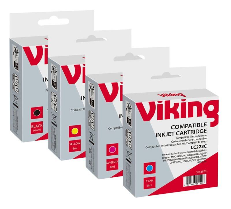 Cartouche jet d'encre Viking Compatible Brother C-223VAL Noir, Cyan, Magenta, Jaune 4 Unités
