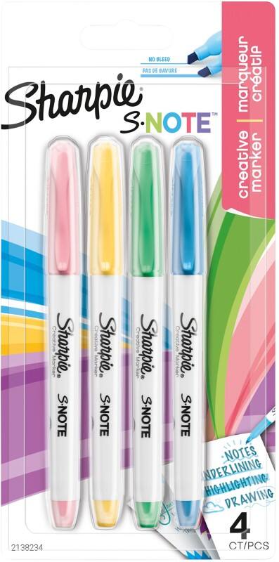 Surligneur Sharpie S-Note Assortiment Moyen Biseauté - 4 Unités