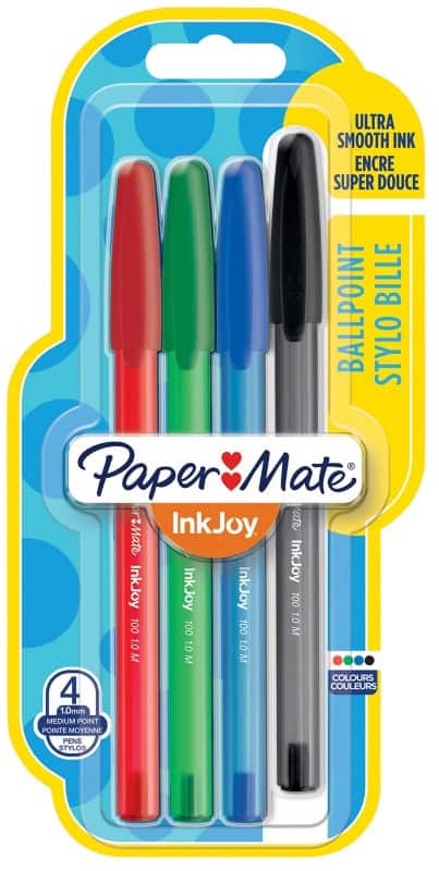 Stylo-bille Papermate InkJoy 100 InkJoy Assortiment 1 mm Moyen Bille 4 Unités