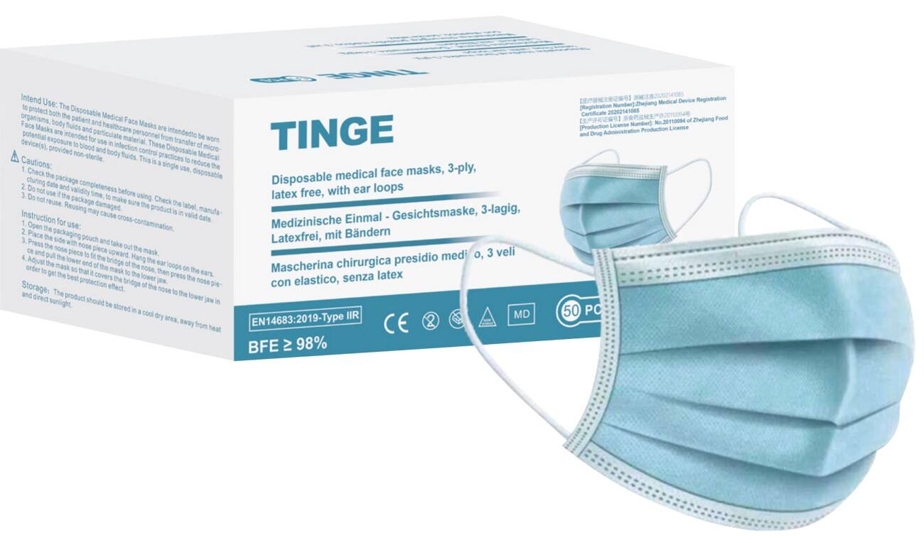 Masque chirurgical Type IIR Jetable Bleu, blanc 50 pièces