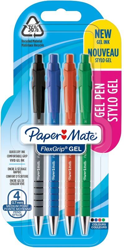 Roller encre gel Papermate FlexGrip Ultra Rétractable Assortiment 0,7 mm Moyen Rollerball 4 Unités