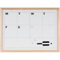 Agenda hebdomadaire Bi-Office cadre en pin naturel Montage mural Blanc magnétique 60 x 45 cm