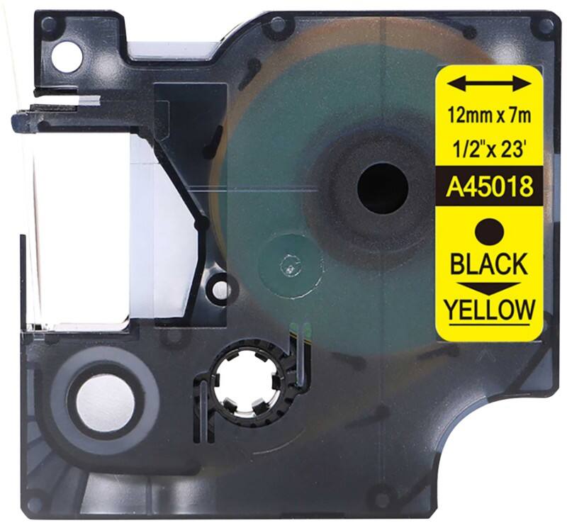 Ruban d’étiquettes Rillstab D1 S0720580 / 45018 Dymo Compatibles Autocollantes Noir sur jaune 12 mm x 7 m