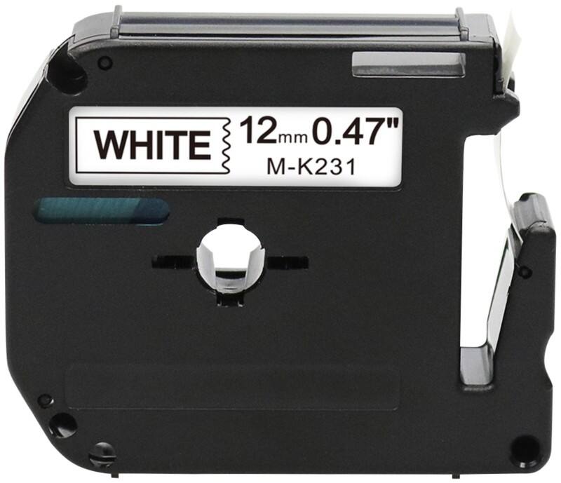 Ruban d’étiquettes Rillstab M-K231 Brother Compatibles, autocollantes Noir sur blanc 12 mm x 8 m