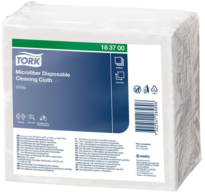 Chiffon de nettoyage Tork Premium Microfibre à usage unique ou à usage sec ou humide Blanc 40 unités