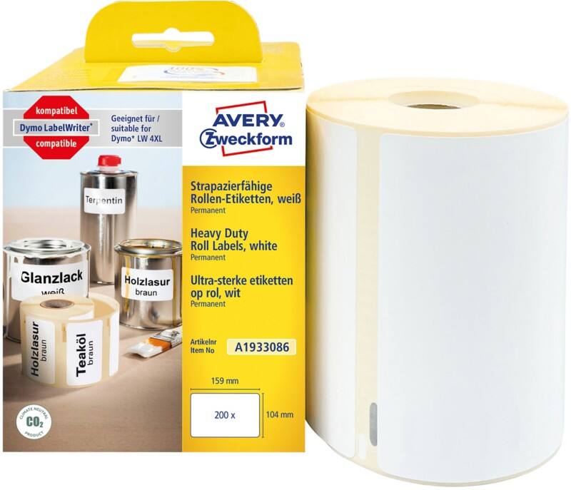 Étiquettes ultra résistante Avery A1933086 A1933086 Adhésif 159 (l) x 104 (H) mm 200 Étiquettes