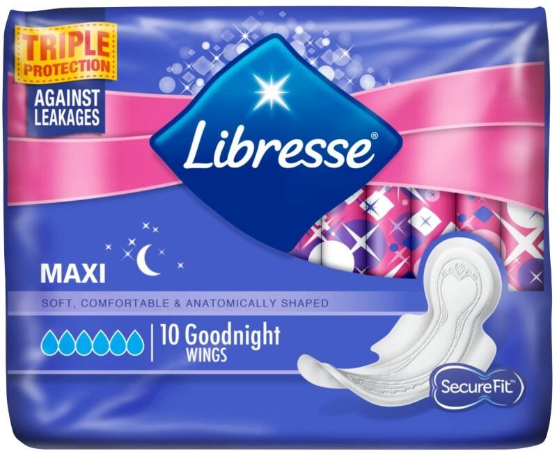 Serviettes hygiéniques Libresse Maxi Goodnight avec ailes Paquet de 10 unités