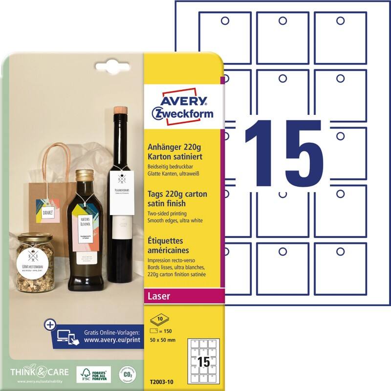 Étiquettes Avery T2003-10 Carton 13 x 210 x 297 mm Ultra blanc 10 unités