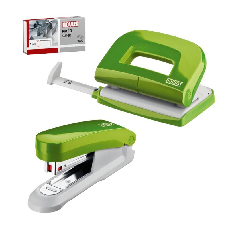 Agrafeuse, perforatrice Novus NOVUS OFFICE 020-1874 Demi bande 15 Feuilles Vert Nr. 10 Métal, plastique 2 Unités