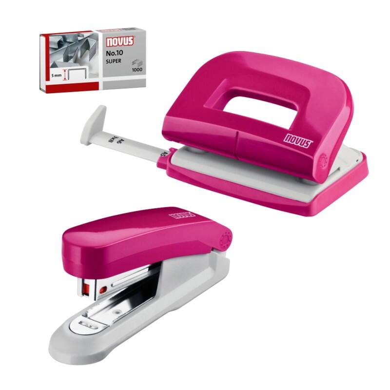 Agrafeuse et perforatrice Novus Twinset 020-1875 Demi bande 15 Feuilles Rose Nr. 10 Métal, plastique 2 Unités