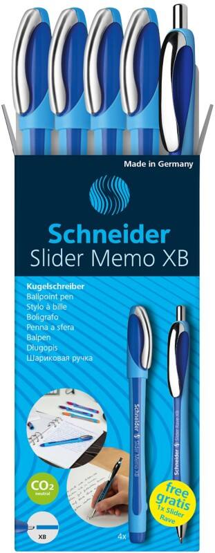 Stylo-bille Schneider Bleu 0,7 mm Extra-large 4 x stylo-bille Memo + 1 x stylo-bille Rave gratuit
