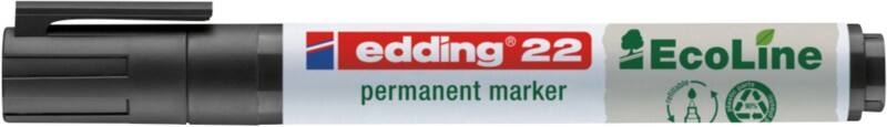 Marqueur permanent edding EcoLine 22 Large Biseauté 1 - 5 mm Noir Rechargeable Résistant à l'eau