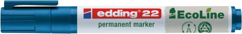 Marqueur permanent edding EcoLine 22 Large Biseauté 1 - 5 mm Bleu Rechargeable Résistant à l'eau