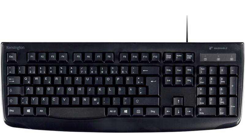 Clavier Kensington Pro Fit K64407DE QWERTZ Filaire Lavable Câble de 1,5 m USB-A Noir
