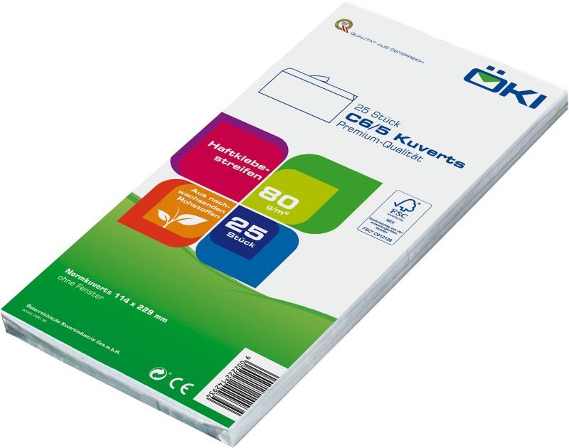 Enveloppes ÖKI Classic C6/5 229 x 114 mm (l x h) Bande adhésive Blanc 80 g/m² 25 unités