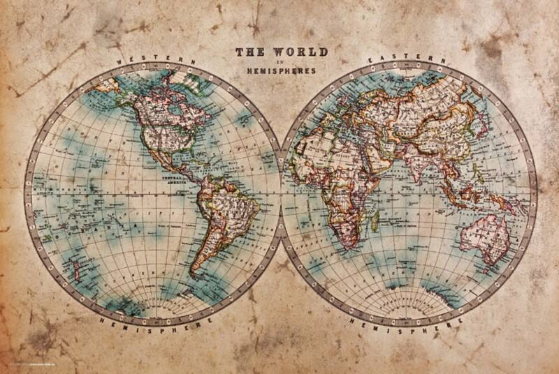 Sous-main cover your desk Historische Weltkarte Vinyle Brun 40 x 60 cm