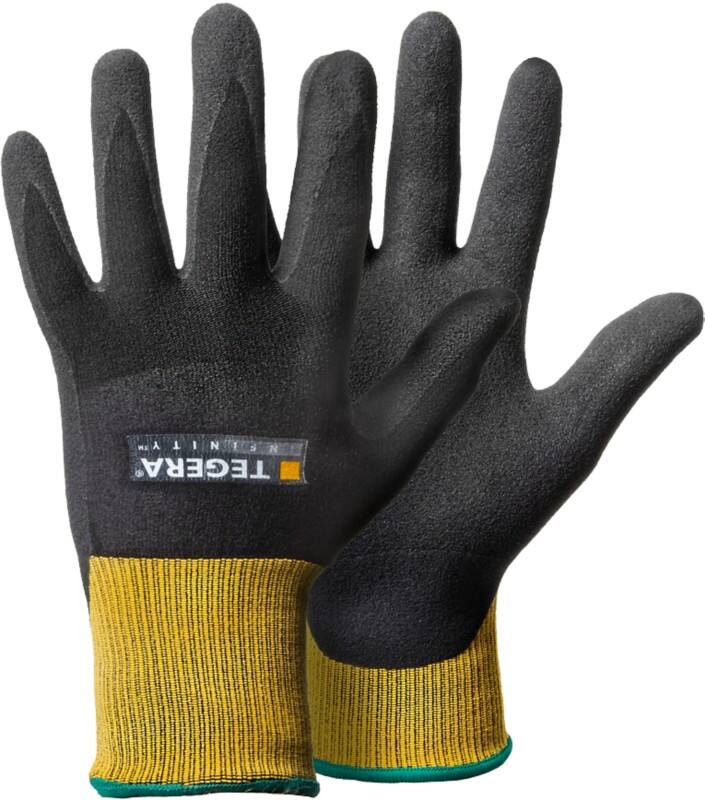 Gants de manutention TEGERA Infinity Non jetables Élasthanne, Mousse de nitrile, Nitrile, Nylon, PU (Polyuréthane) à base d'eau, Spandex Non poudrés Small (S) Jaune, noir 6 paires